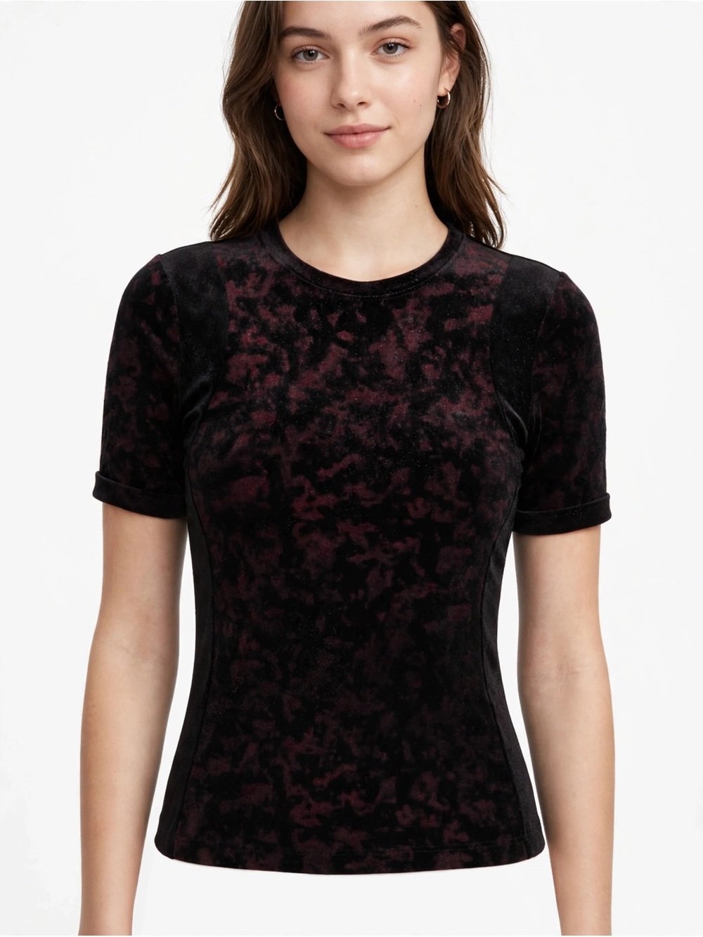 Velvet Wear & Flair New York — Size Small Short-Sleeve Crewneck Top - Black Plum